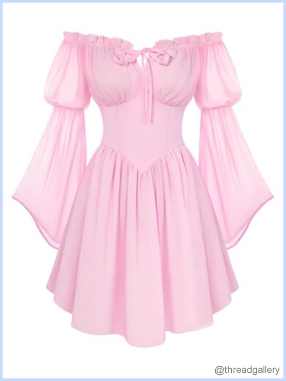 Renaissance Fairy Witchy Chiffon Dress with Pockets Off Shoulder Bell Sleeve